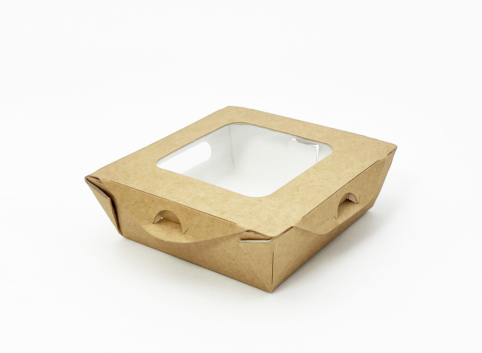 Bio Snack Box mit Sichtfenster, Kraftpapier, 12x12cm, 320ml, 300 Stück / Karton