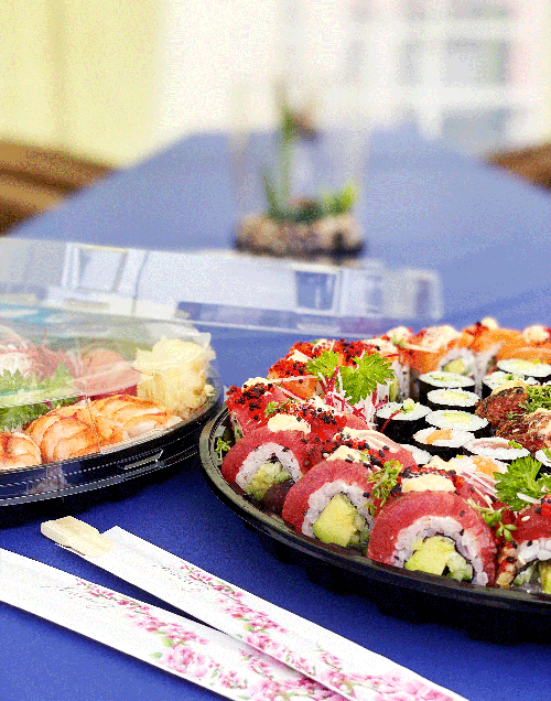 Sushi Partyplatte rund mit glasklarem Deckel, 31 DX, VE 90