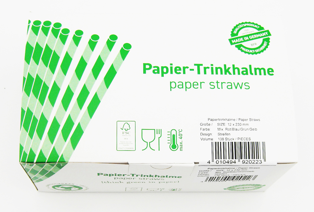 Papiertrinkhalme "Bubble Tea" Ø 12mm, 23cm lang gemischte Farben, 138 Stück