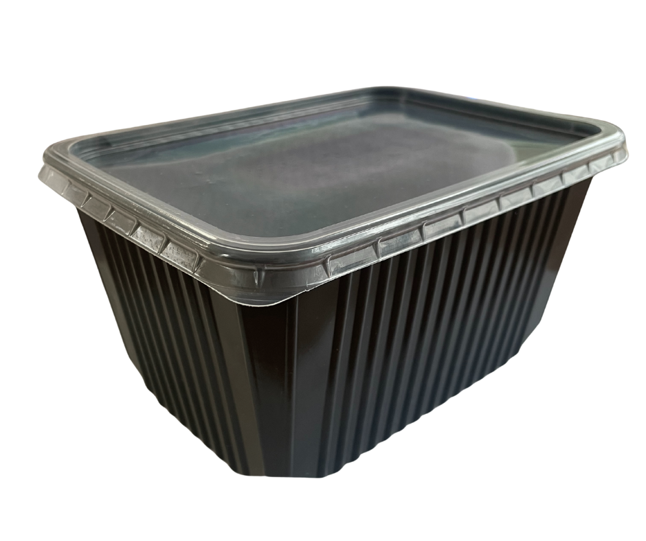 MEHRWEG Mikrowellen-Uni-Allzweck-Box, 1500ml, schwarz, mit klarem Deckel, 350 Stück/Karton