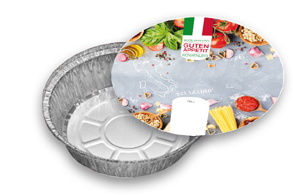 Aluschale rund C803-1450L mit Motivdeckel "Italia", 100 Stück/Packung Aluschale rund C803-1450L mit Motivdeckel "Italia", 100 Stück/Packung