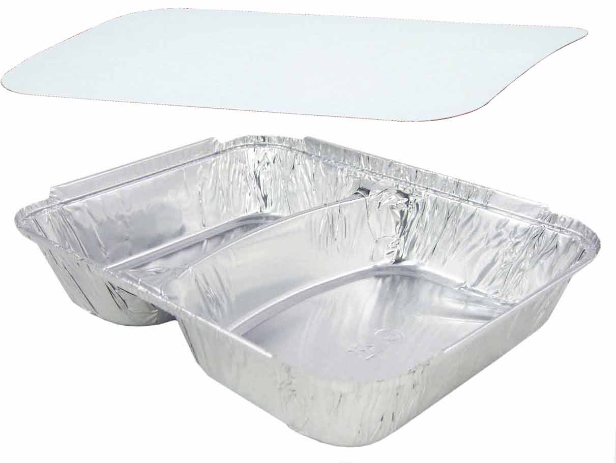Alu-Menüschale R808-1020L, 2-geteilt, tief, mit Deckel, 100 Stück/Packung Alu-Menüschale R808-1020L, 2-geteilt, tief, mit Deckel, 100 Stück/Packung