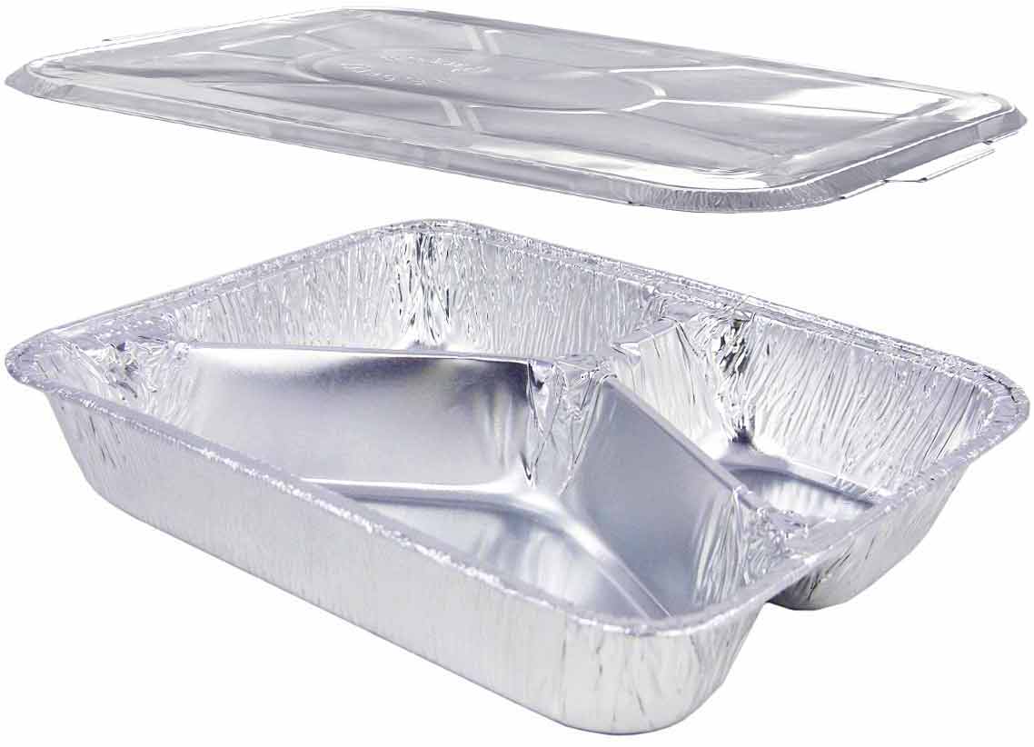 Komplett SET Menüschale R819-960G 3-geteilt, tief, mit Alu-Deckel, 100 Stück/Packung Komplett SET Menüschale R819-960G 3-geteilt, tief, mit Alu-Deckel, 100 Stück/Packung