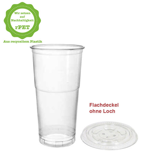 500ml r-PET Clear Cup Smoothie Shake Bubble Tea Obst Becher, Flach-Deckel