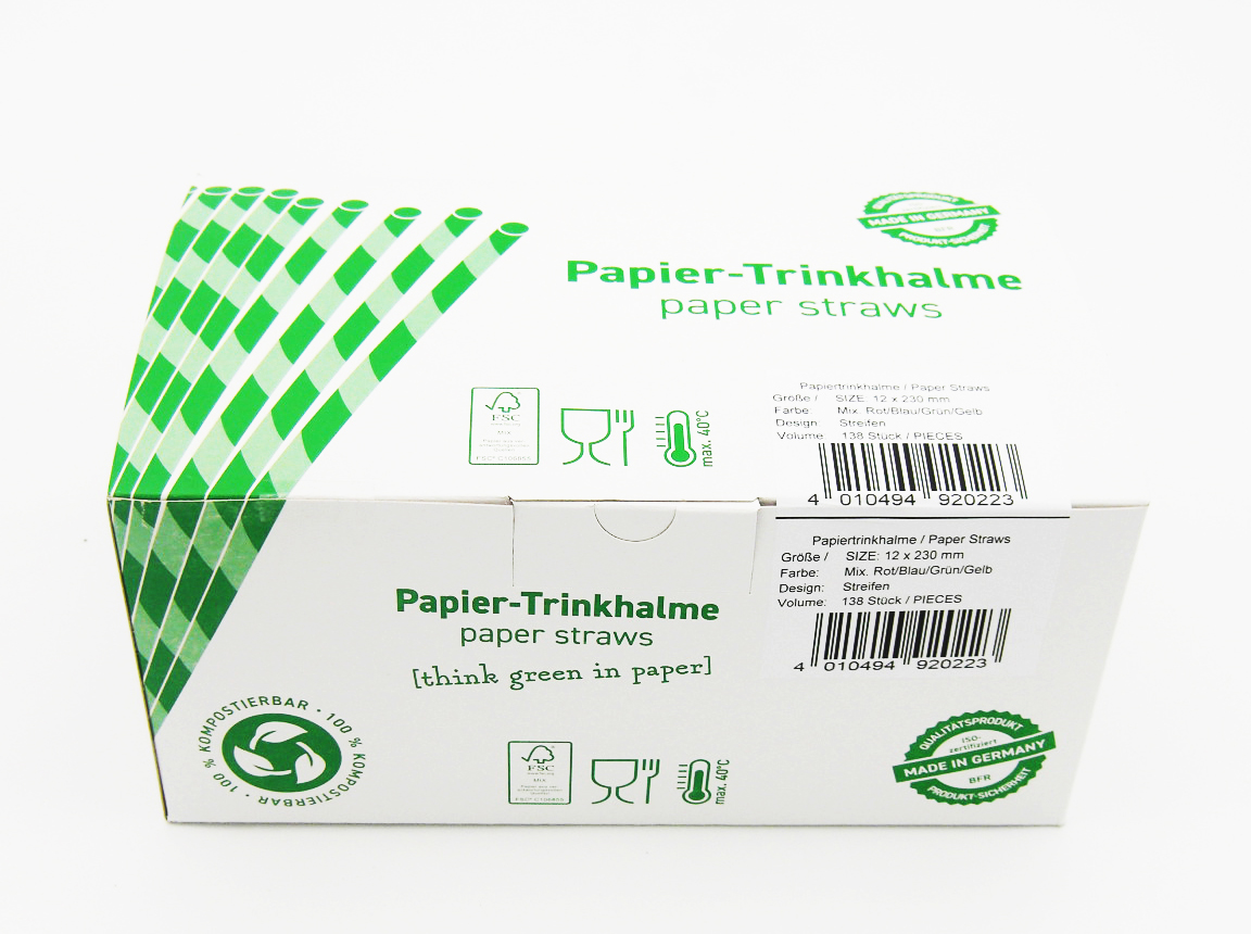 Papiertrinkhalme "Bubble Tea" Ø 12mm, 23cm lang gemischte Farben, 138 Stück