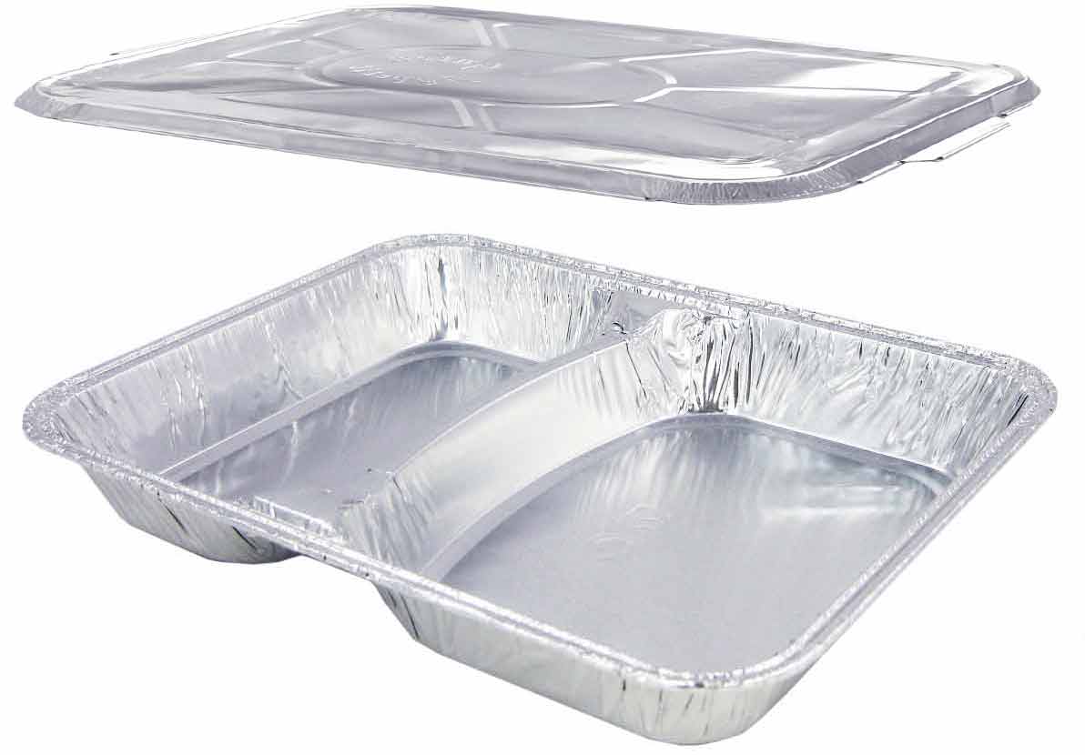 Komplett SET Menüschale R880-812G 2-geteilt, flach, mit Alu-Deckel, 100 Stück/Packung