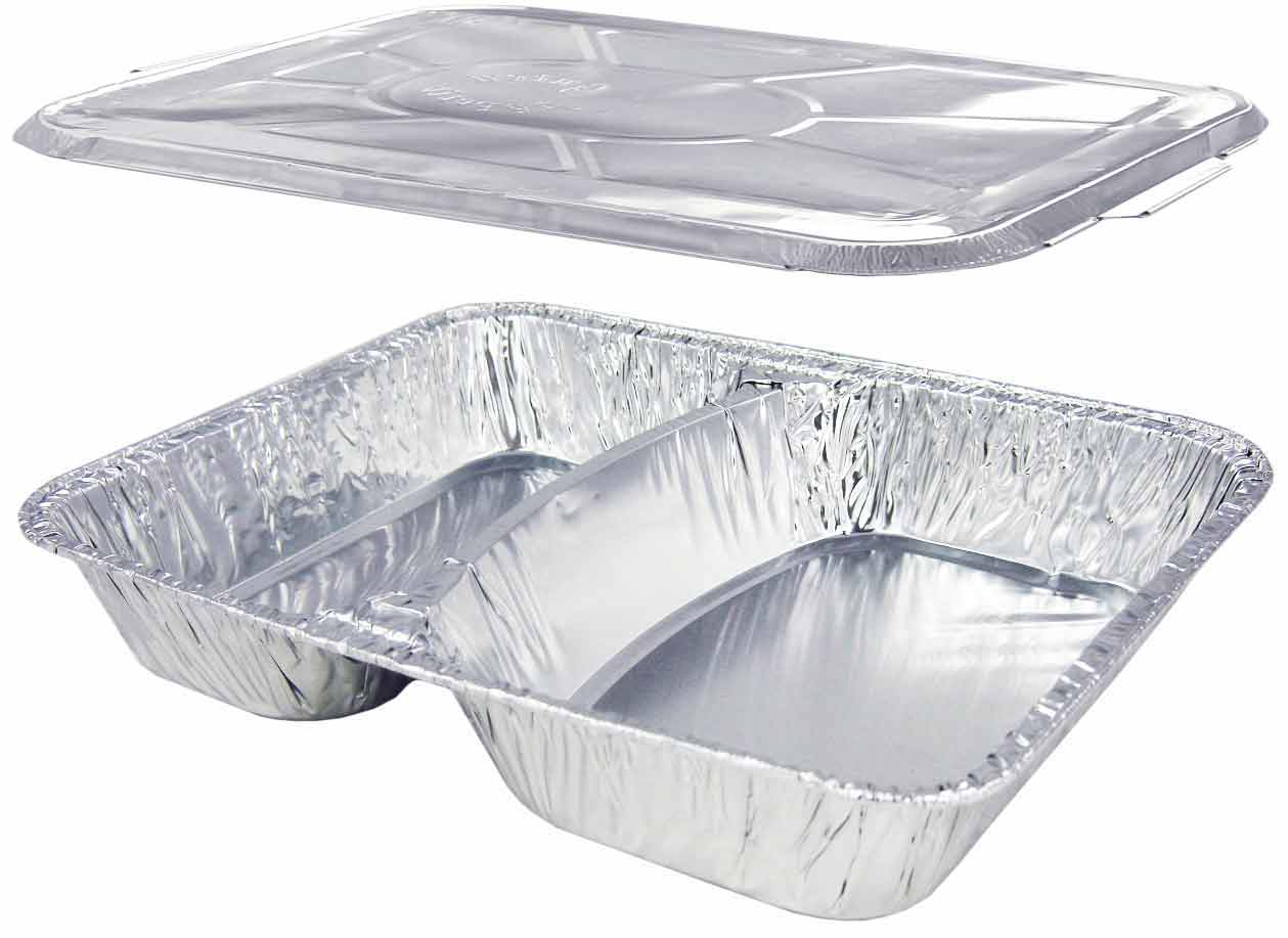 Komplett SET Menüschale R808-1020G 2-geteilt, tief, mit Alu-Deckel, 100 Stück/Packung