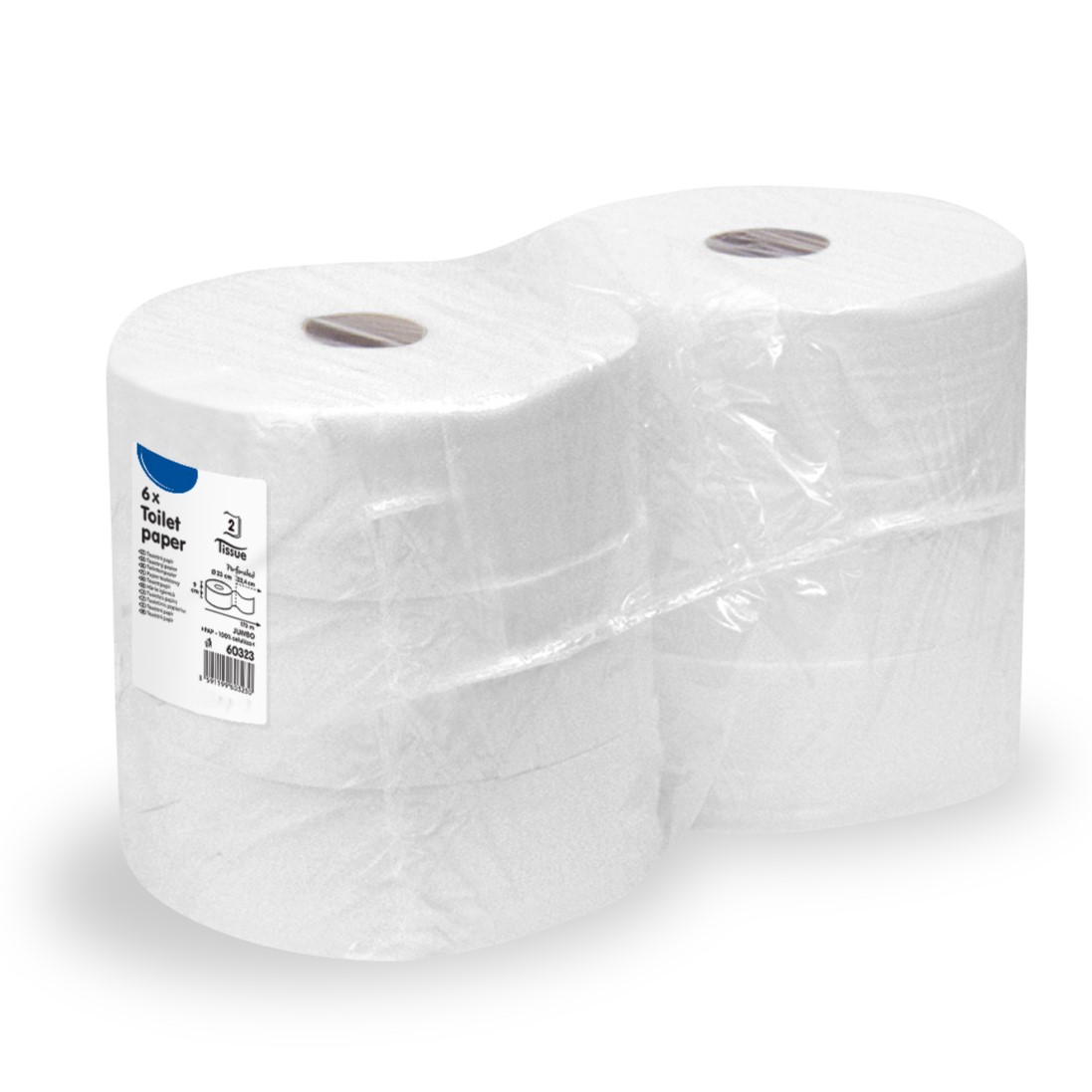 Jumbo-Toilettenpapier, 2-lagig, Ø 23cm, weiß, 6 Rollen/Packung