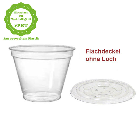 250ml r-PET Clear Cup Eis-, Dessert-, Joghurt- oder Obst-Becher, Flach-Deckel