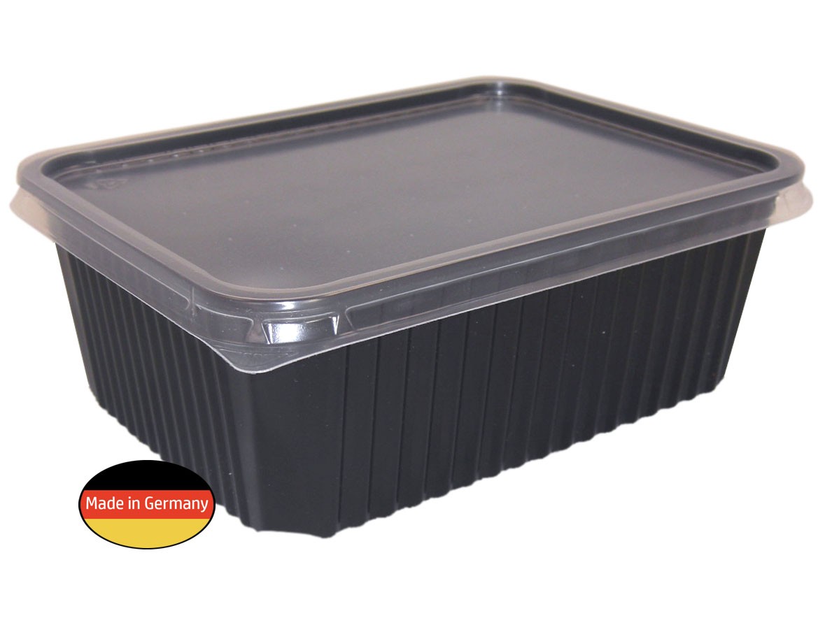 MEHRWEG Mikrowellen-Uni-Allzweck-Box, 1000ml, schwarz, mit klarem Deckel, 180x133x64mm, 300 Stück/Karton