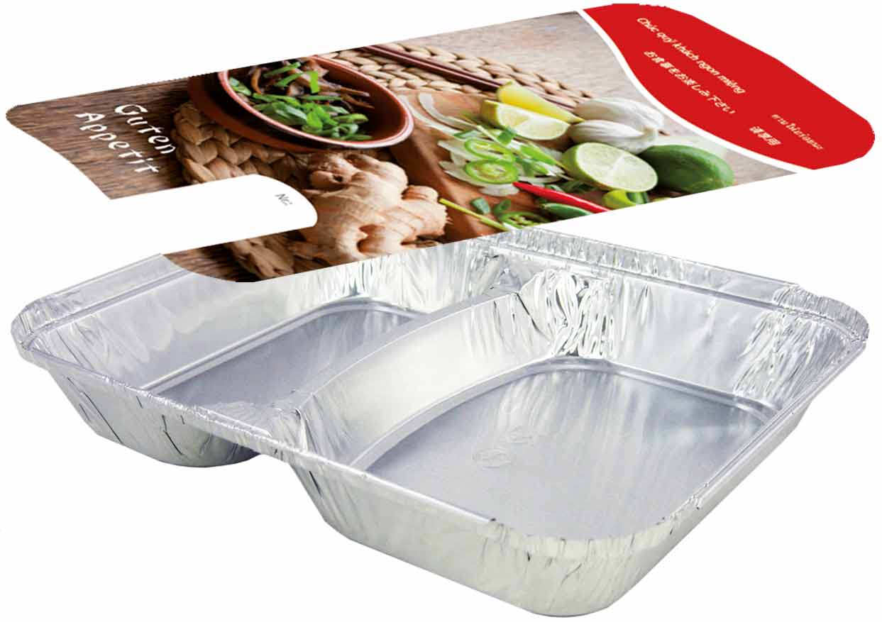 Menüschale Aluschale R80-812L, 2-geteilt, flach, mit Motivdeckel "Asia", 100 Stück/Packung