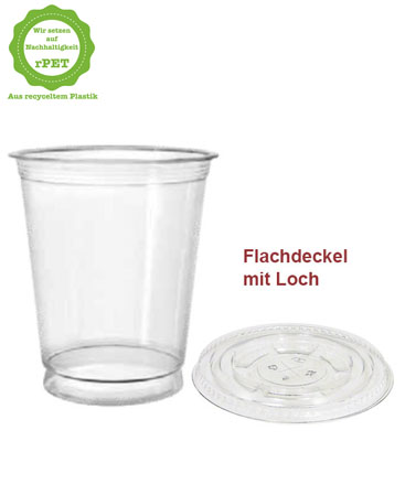 300ml r-PET Clear Cup Smoothie Shake Bubble Tea Obst Becher, Flach-Deckel