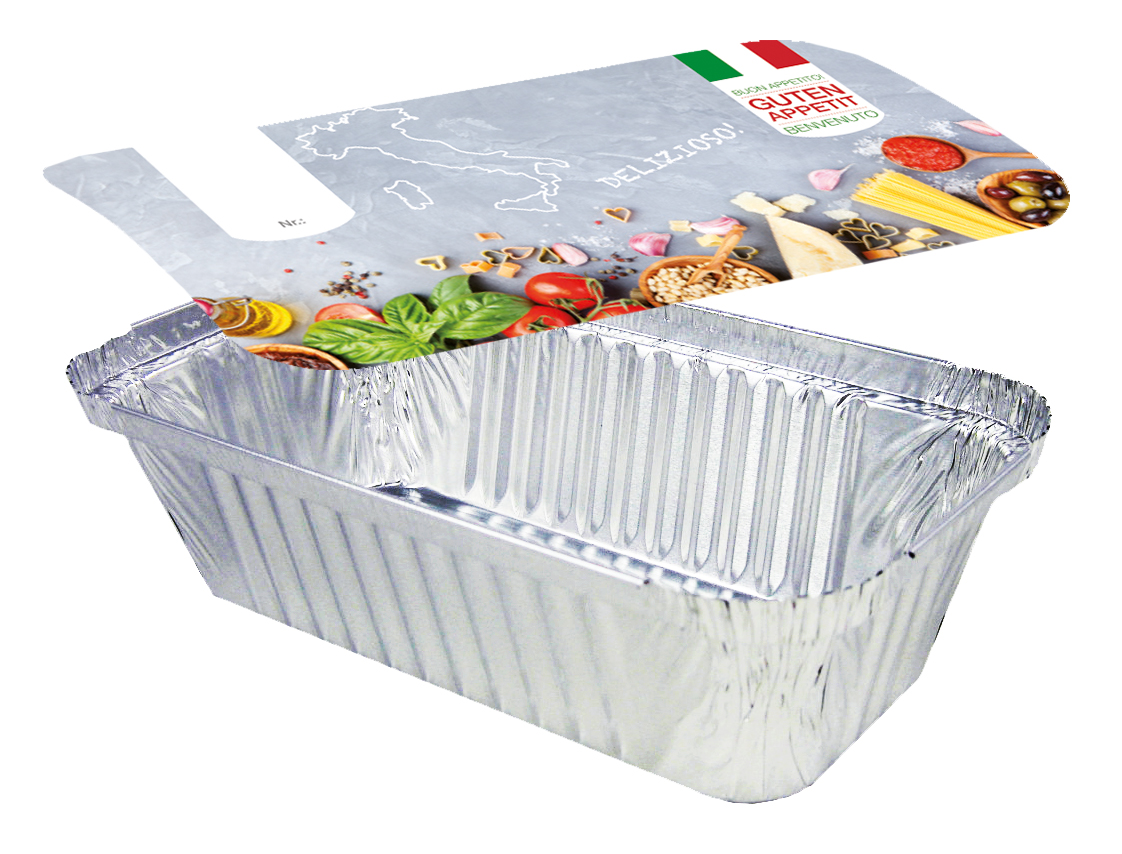Aluschale R13-670L mit Motivdeckel "Italia", 100 Stück/Packung Aluschale R13-670L mit Motivdeckel "Italia", 100 Stück/Packung