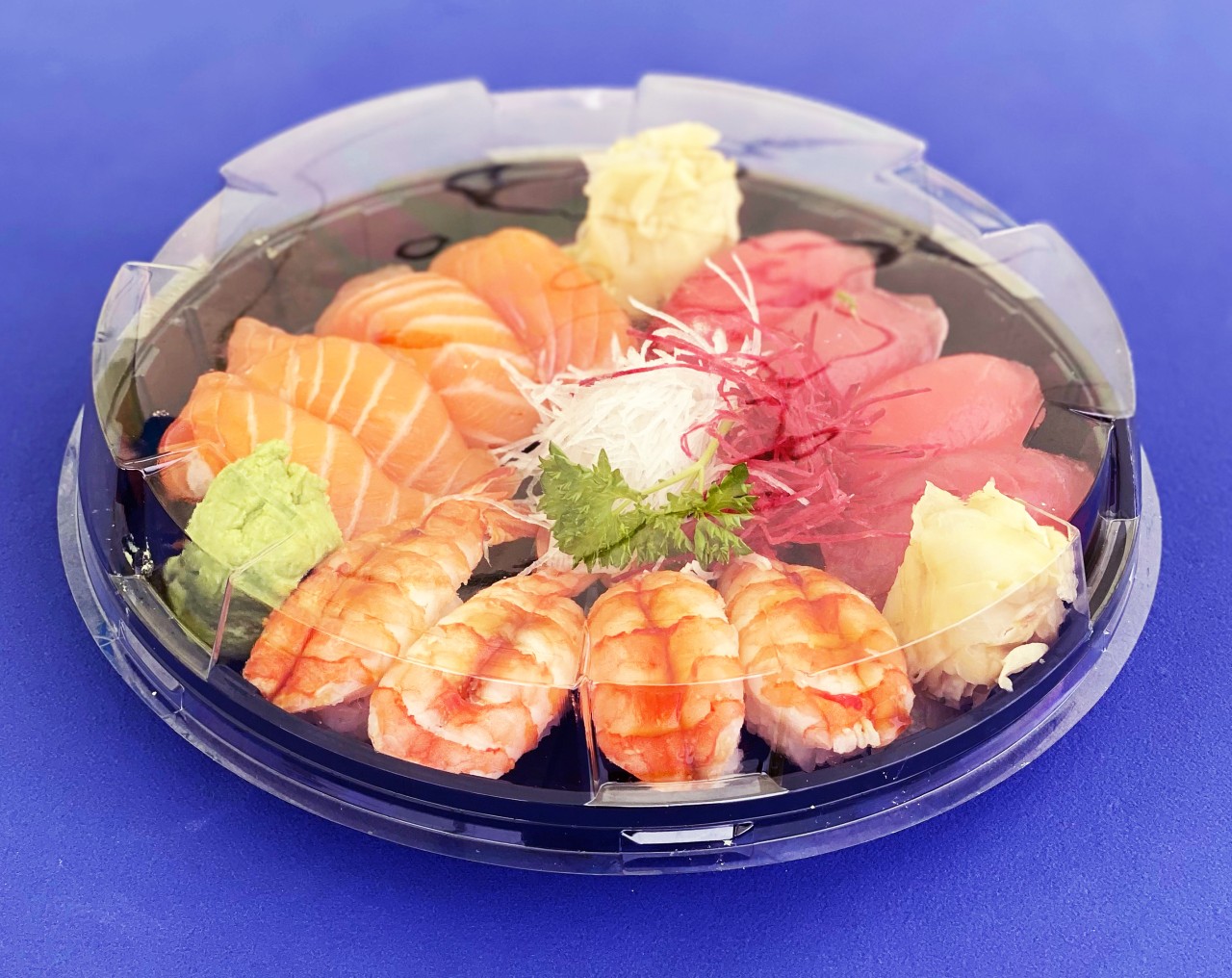 Sushi Partyplatte rund mit glasklarem Deckel, 20 DXN, 210 Stück/Karton