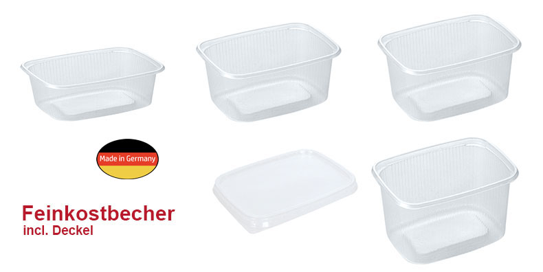MEHRWEG Feinkost- Salat- und Verpackungsbecher "eckig" mit Deckel 125ml 125g Karton (250 St)