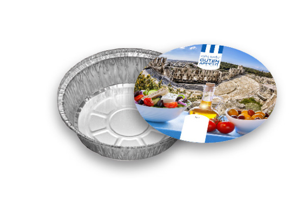 Aluschale rund C807-1000L mit Motivdeckel "Greece", 100 Stück/Packung