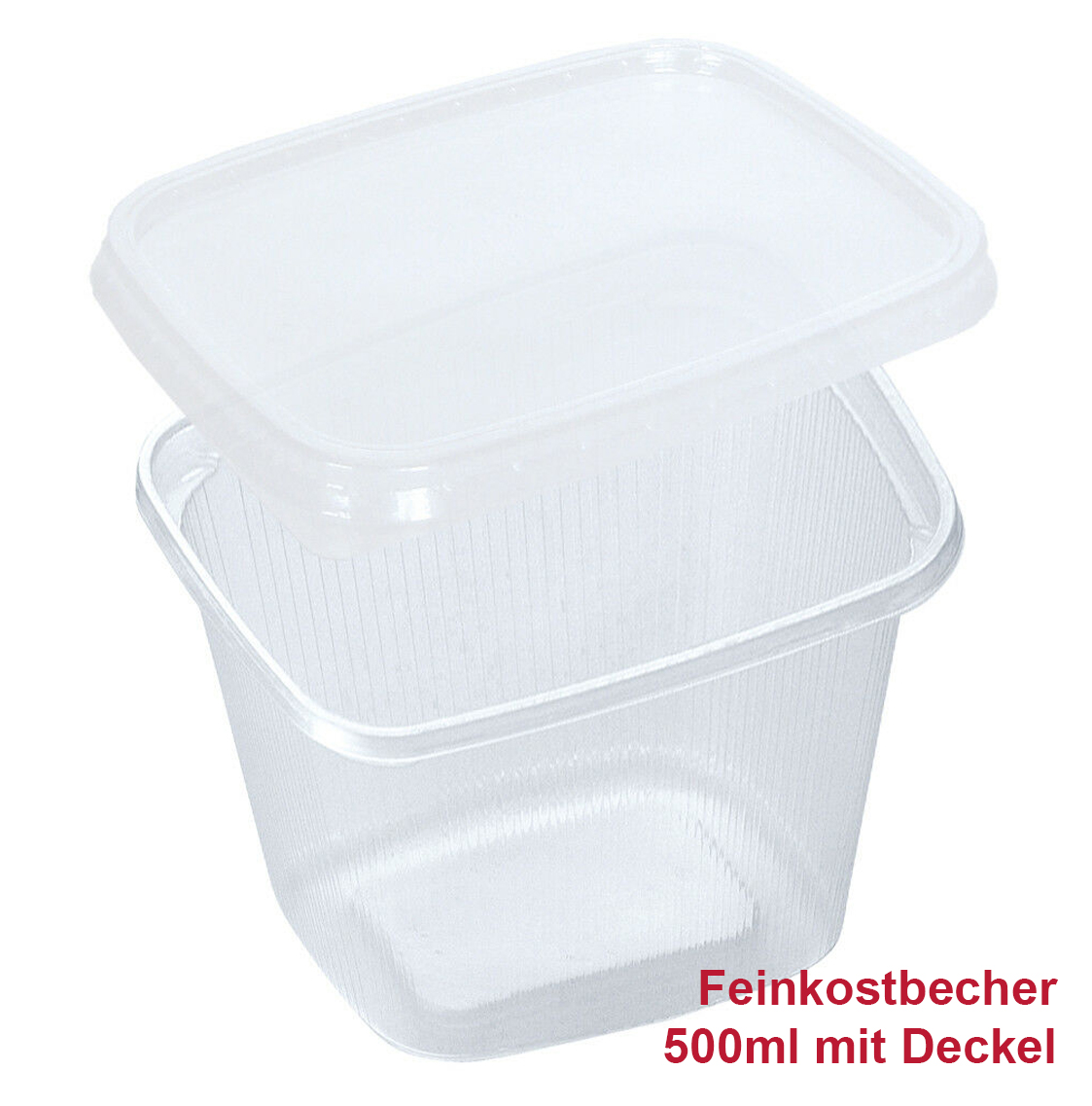 Feinkost-, Salat- und Verpackungsbecher "eckig" mit Deckel, gerippt, 500ml, 1000 Stück/Karton