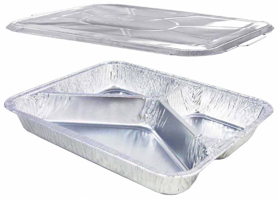 Komplett SET Menüschale R881-761G 3-geteilt, flach, mit Alu-Deckel, 1000 Stück/Karton