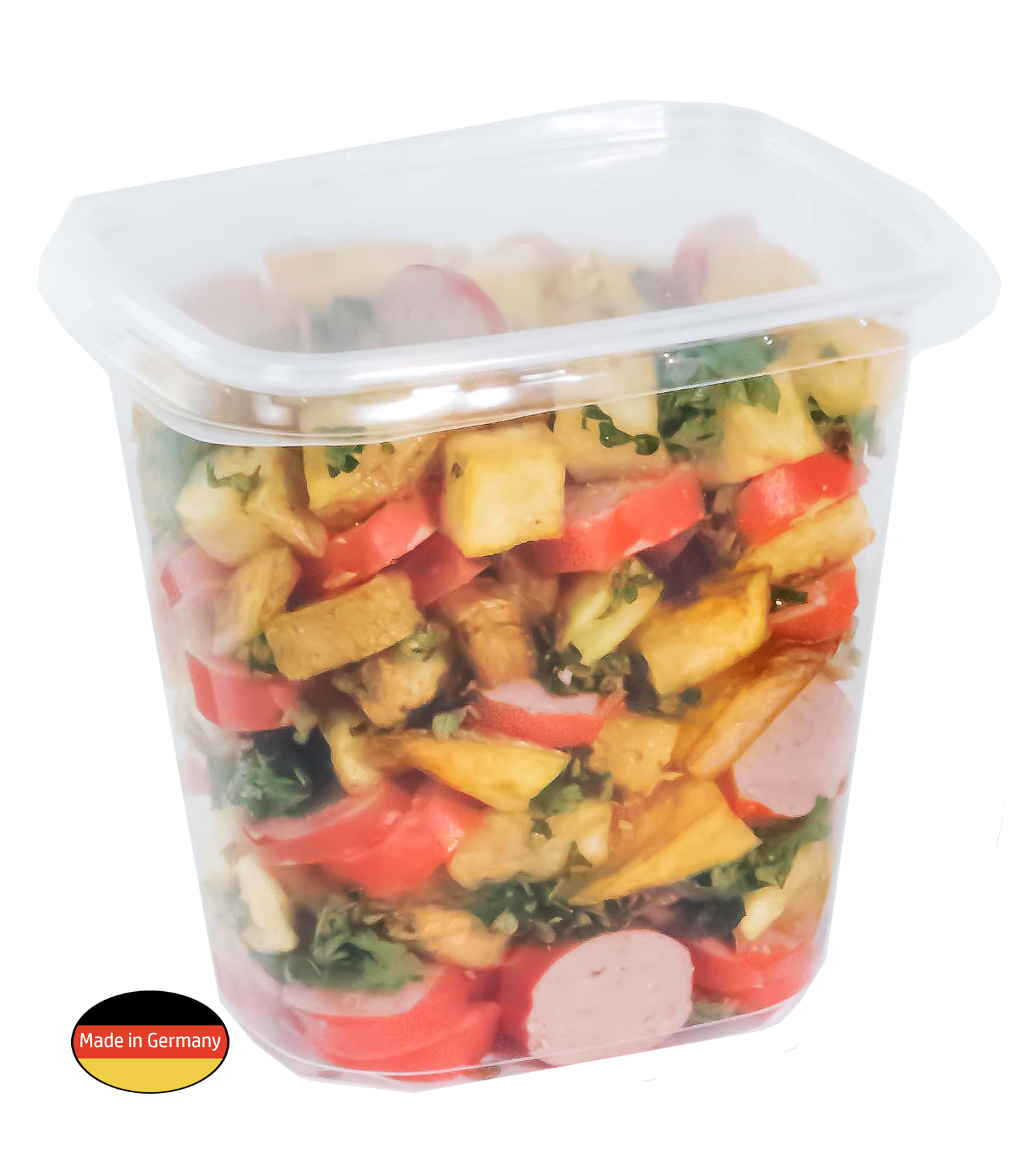 MEHRWEG Feinkost-, Salat- und Verpackungsbecher "eckig" mit Deckel, 500ml, 100 Stück/Packung