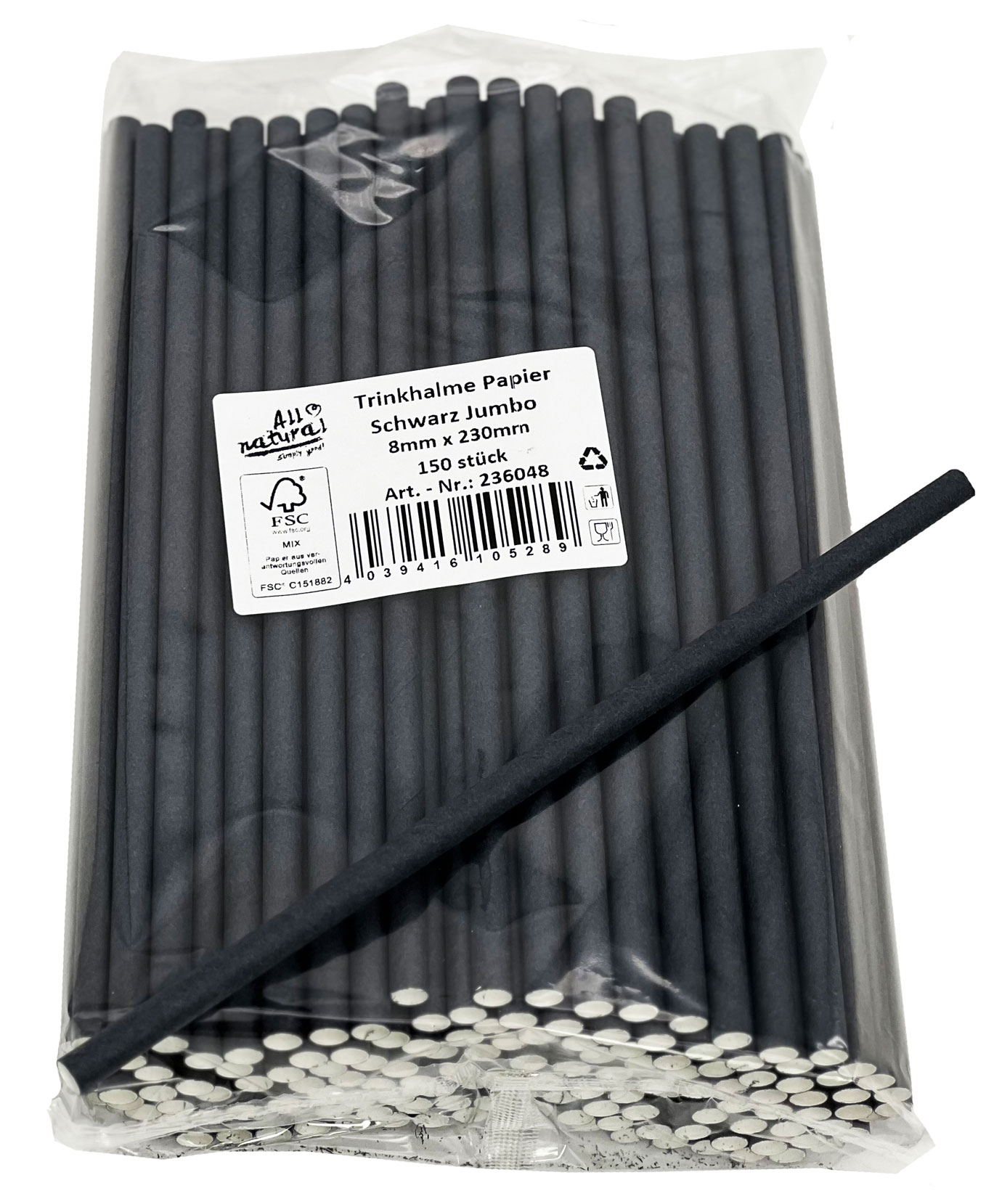 Papiertrinkhalme JUMBO schwarz Ø 8mm, 23cm lang, VE 150