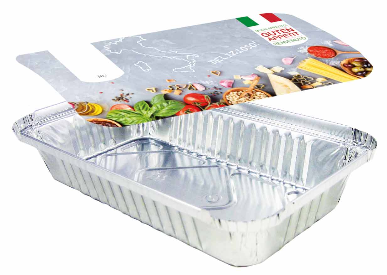 Aluschale R87-651L mit Motivdeckel "Italia", 100 Stück/Packung Aluschale R87-651L mit Motivdeckel "Italia", 100 Stück/Packung