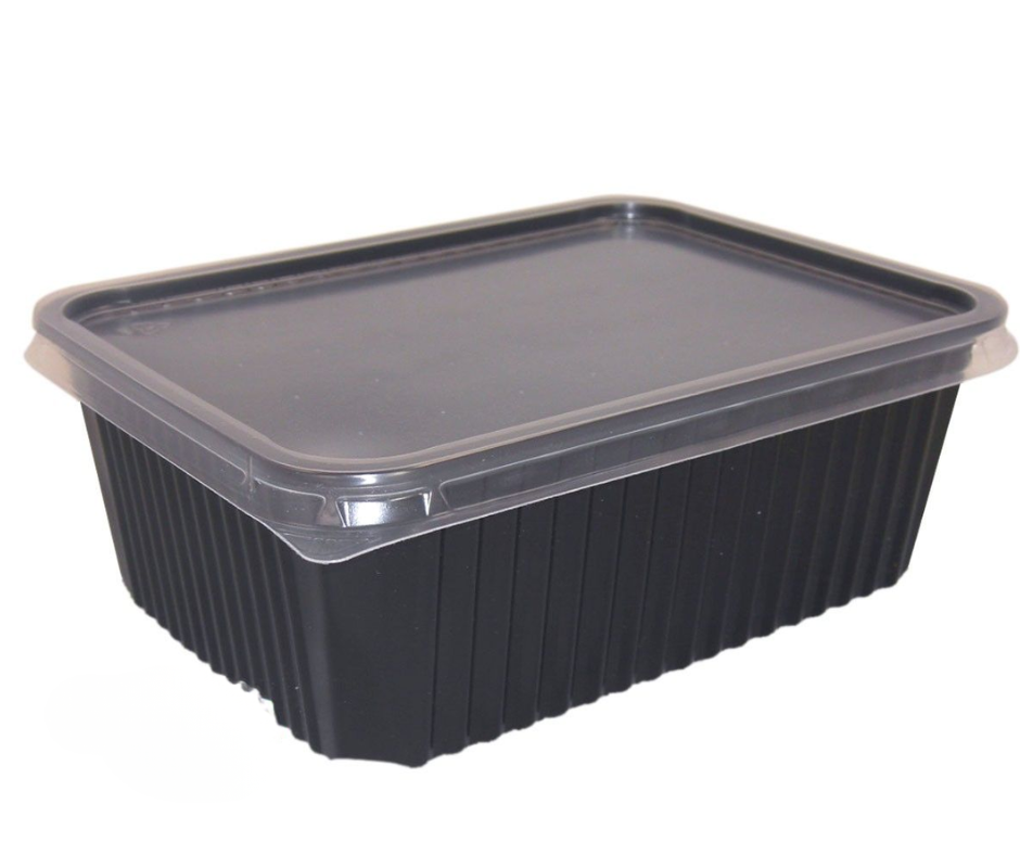 MEHRWEG Mikrowellen-Uni-Allzweck-Box, 1000ml, schwarz, mit klarem Deckel, 300 Stück/Karton