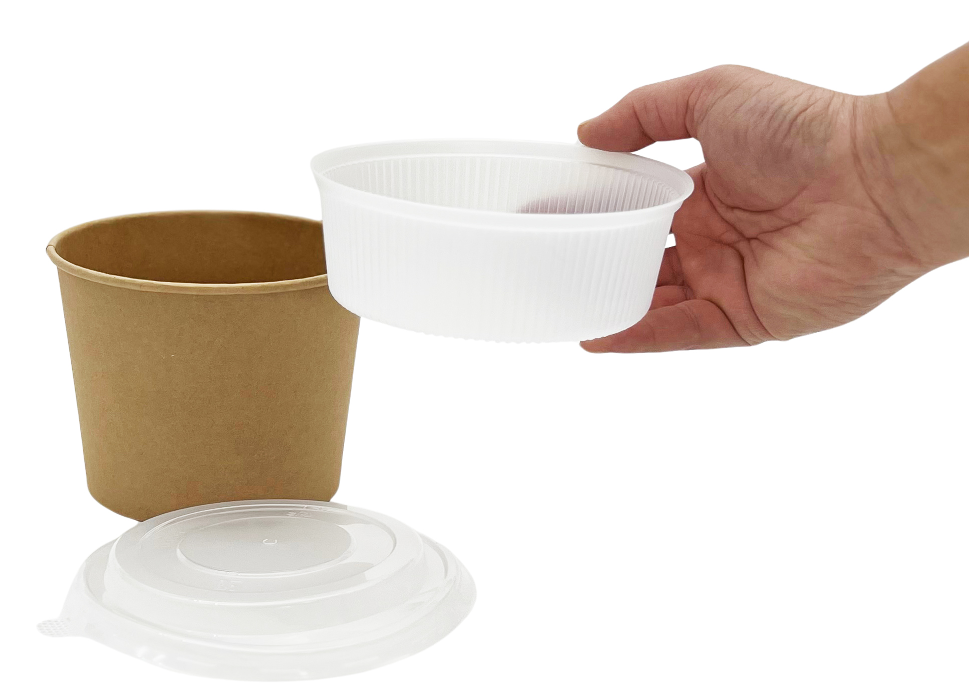 KOMBI Suppenbecher 55oz (1500ml)+PP Einleger +PP Deckel, Kraftkarton braun, 150 Stück/Karton