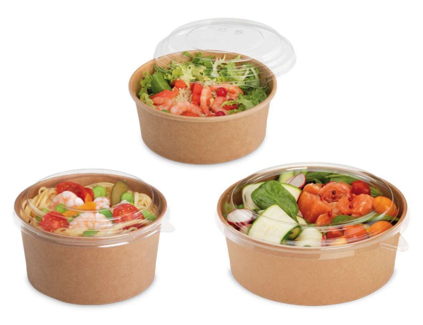 rPET Deckel für Salatbowl braun 1100ml und 1300ml, für kalte Speisen, 300 Stück/Karton