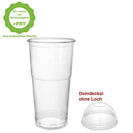 500ml r-PET Clear Cup Smoothie Shake Bubble Tea Obst Becher, Dom-Deckel