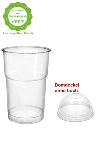 400ml r-PET Clear Cup Smoothie Shake Bubble Tea Obst Becher, Dom-Deckel