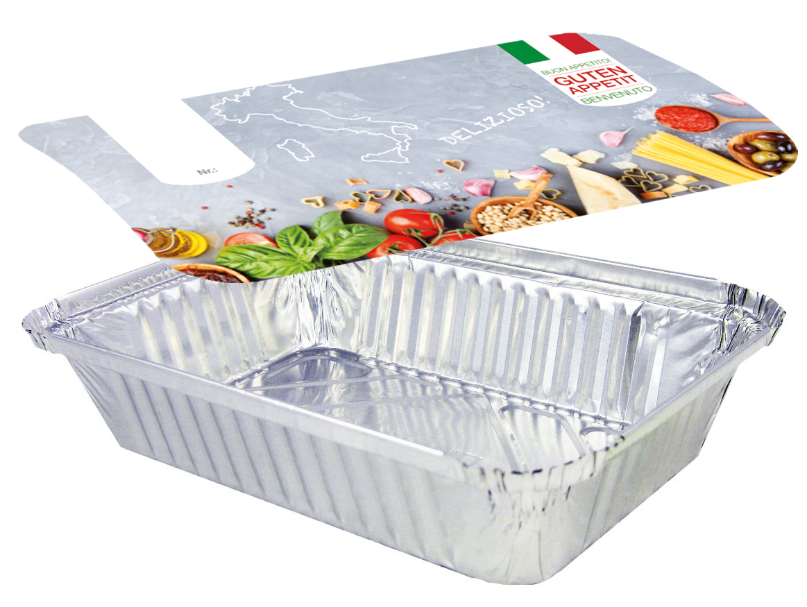 Aluschale R1-845L mit Motivdeckel "Italia", 100 Stück / Packung Aluschale R1-845L mit Motivdeckel "Italia", 100 Stück / Packung