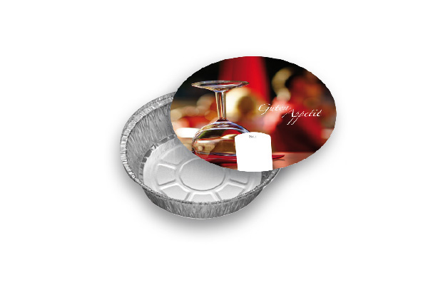 Aluschale rund C801-770L mit Motivdeckel "Gourmet", 100 Stück/Packung Aluschale rund C801-770L mit Motivdeckel "Gourmet", 100 Stück/Packung