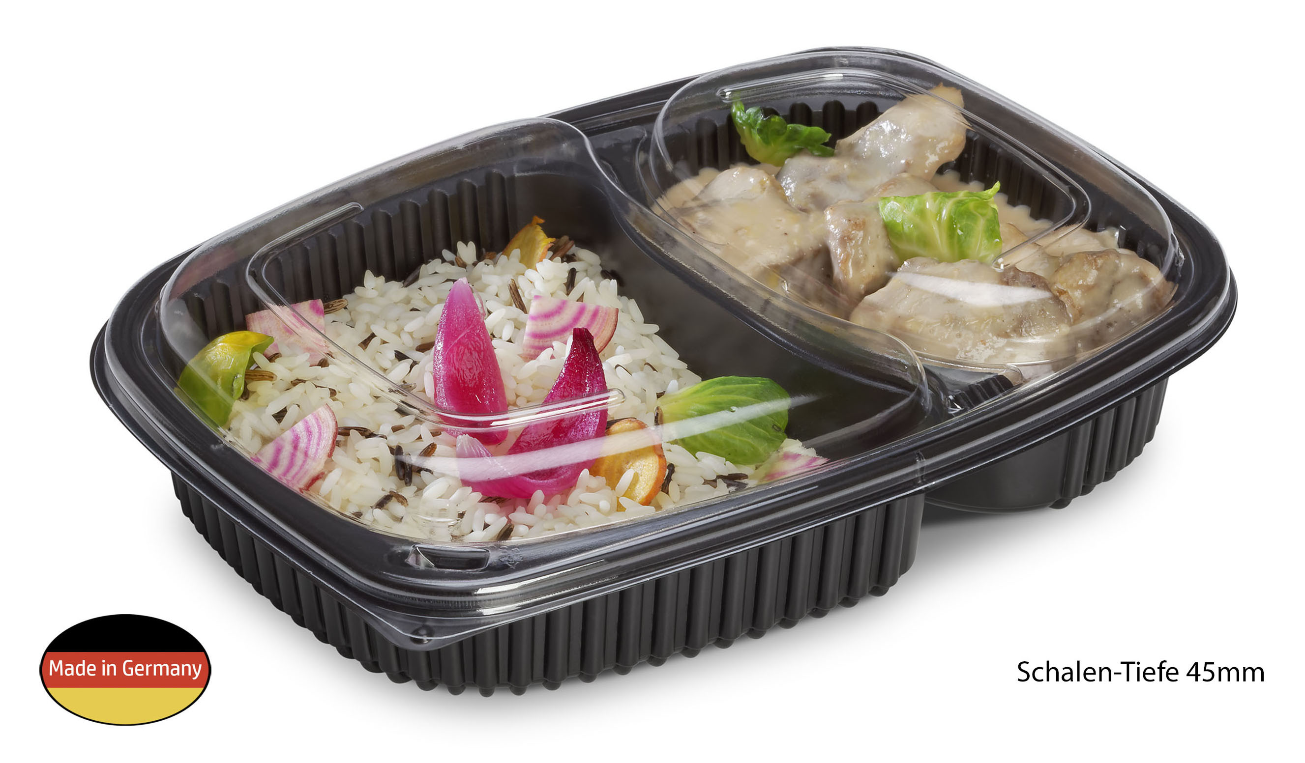 Mehrweg Menübox ToGo Medium, 2-geteilt aus PP, schwarz - 24,6x15,7x6