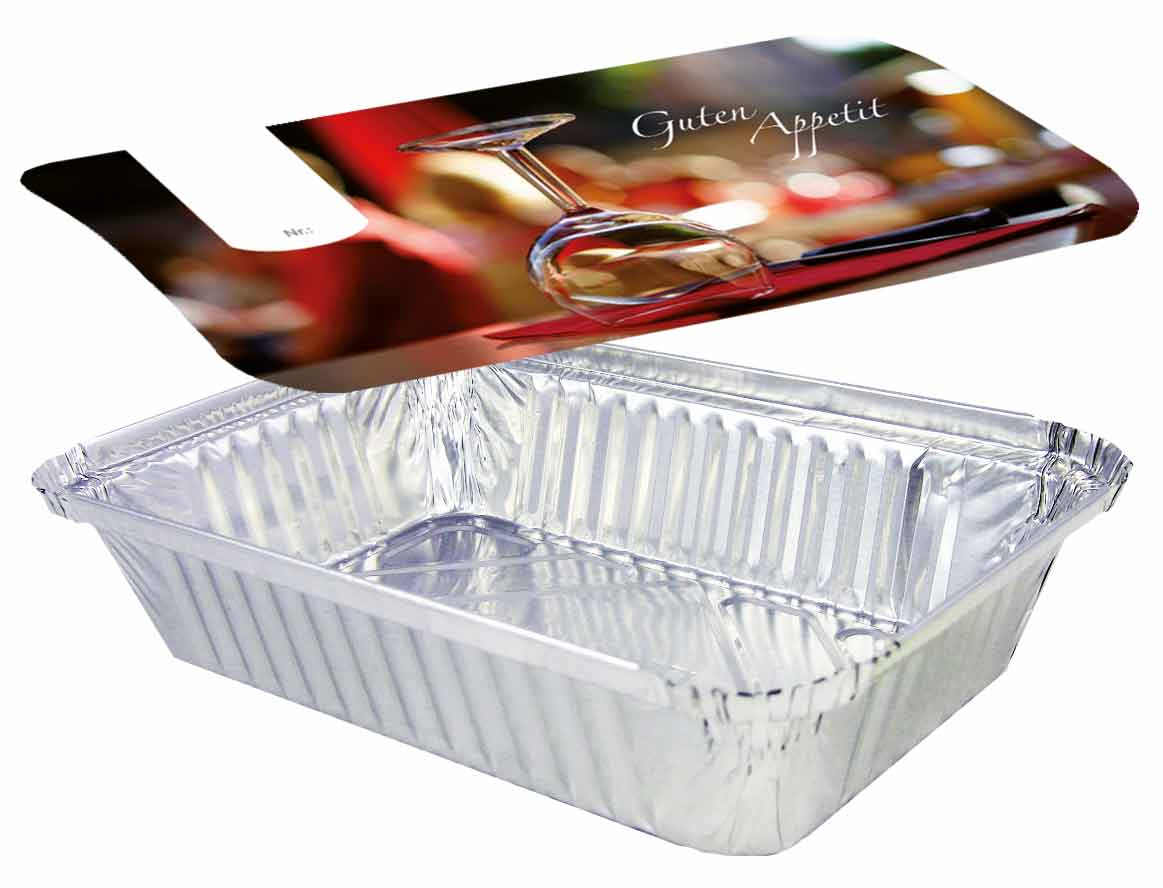 Aluschale R1-845L mit Motivdeckel "Gourmet", 100 Stück / Packung Aluschale R1-845L mit Motivdeckel "Gourmet", 100 Stück / Packung